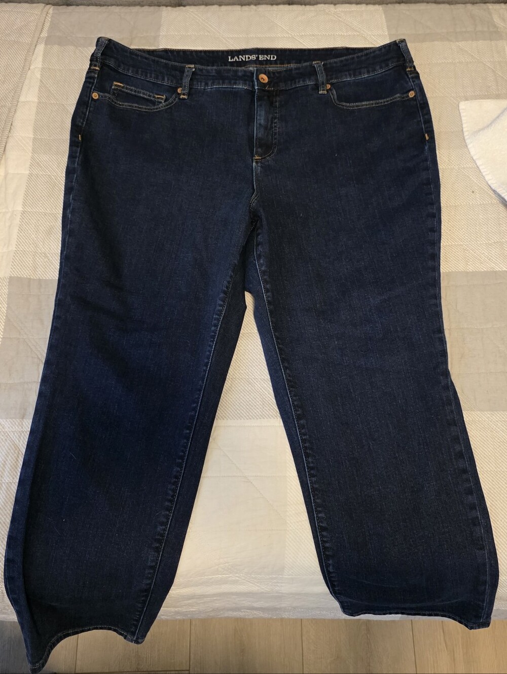 Lands' End Medium Blue Denim Jeans with Contrast Stitching